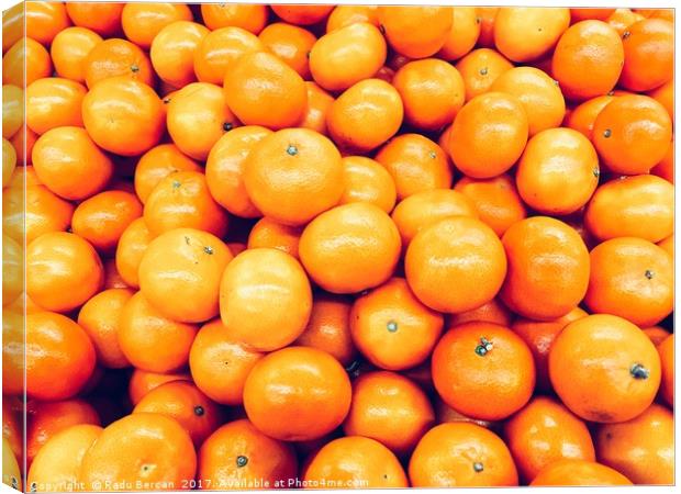 Orange Tangerines In Fruit Market Canvas Print by Radu Bercan