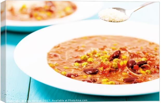 Minestrone Soup With Parmesan Cheese Canvas Print by Radu Bercan