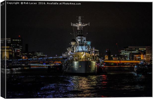  HMS Belfast by Night Canvas Print by Rob Lucas