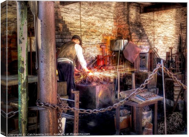 The Forge - Chain making at the Forge Canvas Print by Catchavista 
