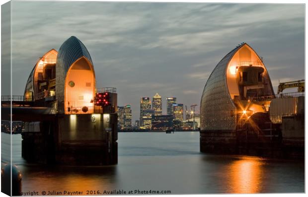Thames Barrier at sunset Canvas Print by Julian Paynter