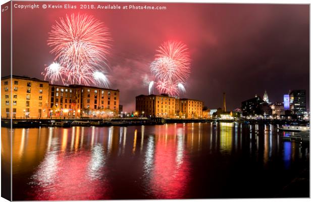 Albert dock fireworks Liverpool Canvas Print by Kevin Elias