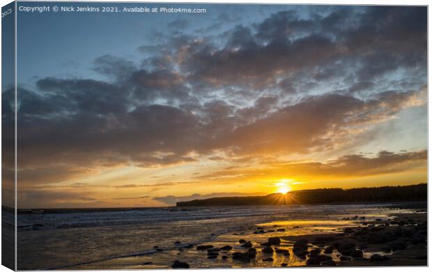 Llantwit Major Beach Setting Sun  Canvas Print by Nick Jenkins