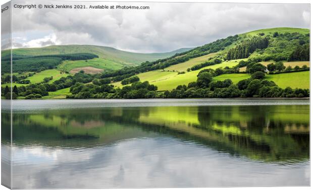 Talybont Reservoir and Reflections Brecon Beacons  Canvas Print by Nick Jenkins