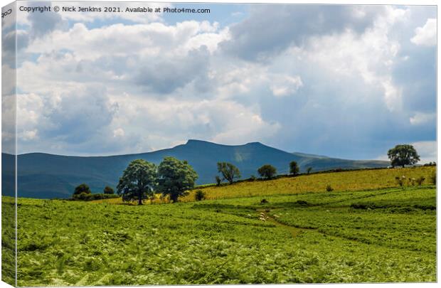 View of Pen y Fan and Corn Du from Mynydd Illtyd C Canvas Print by Nick Jenkins