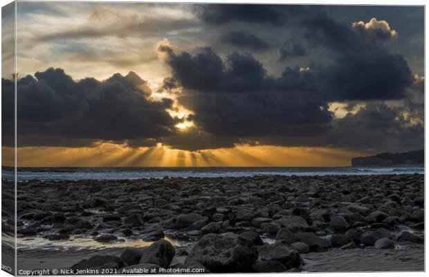 Sunset Behind Clouds Llantwit Major Beach Canvas Print by Nick Jenkins