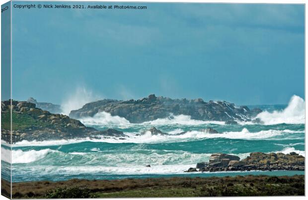 Rough Seas at Hell Bay Bryher  Canvas Print by Nick Jenkins