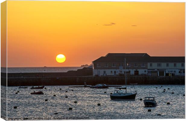 Sunset over Hugh Town Harbour Scillies  Canvas Print by Nick Jenkins