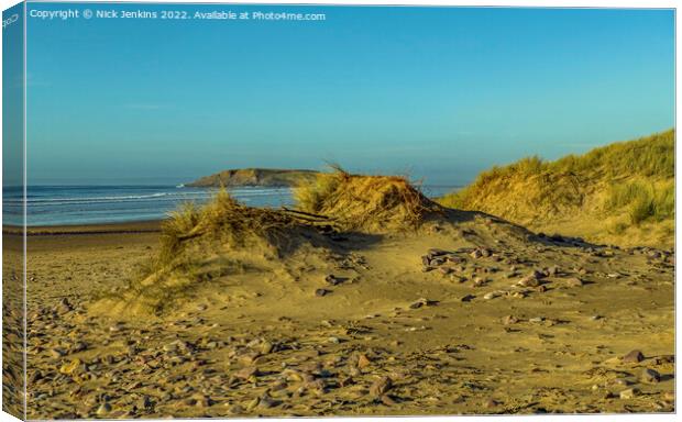 Burry Holms from Rhossili Beach Gower Canvas Print by Nick Jenkins