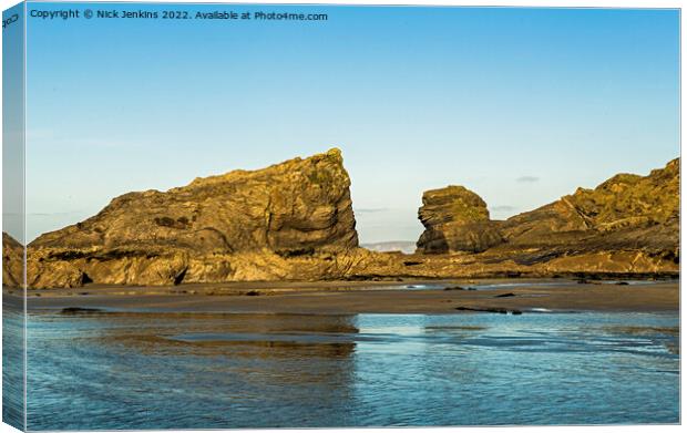 The Crocodile Rock and Lion Rock Broad Haven Beach Canvas Print by Nick Jenkins