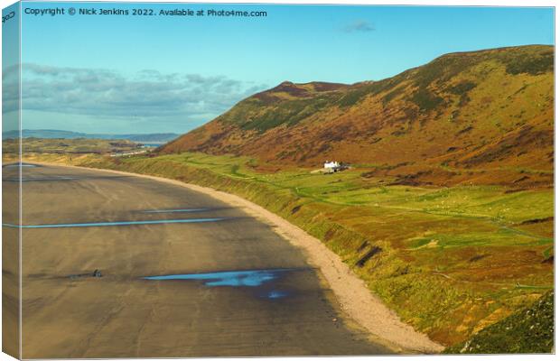 Rhossili Downs and Beach Gower Peninsula Canvas Print by Nick Jenkins