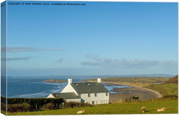 House Overlooking Rhossili Beach Gower  Canvas Print by Nick Jenkins