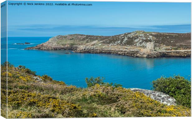 Tresco and Cromwells Castle Looking from Bryher Canvas Print by Nick Jenkins