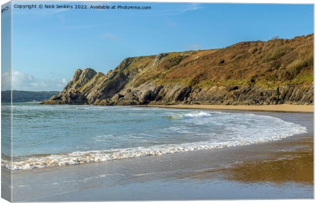 The Cliffs and Great Tor Three Cliffs Bay Gower Canvas Print by Nick Jenkins
