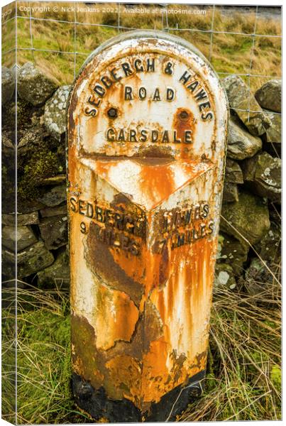 Old Road Milestone Garsdale Cumbria  Canvas Print by Nick Jenkins