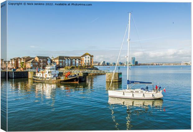 Entrance to Penarth Marina from Cardiff Bay  Canvas Print by Nick Jenkins