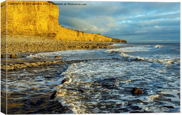 Cliffs and waves in Evening Light Llantwit Major  Canvas Print by Nick Jenkins