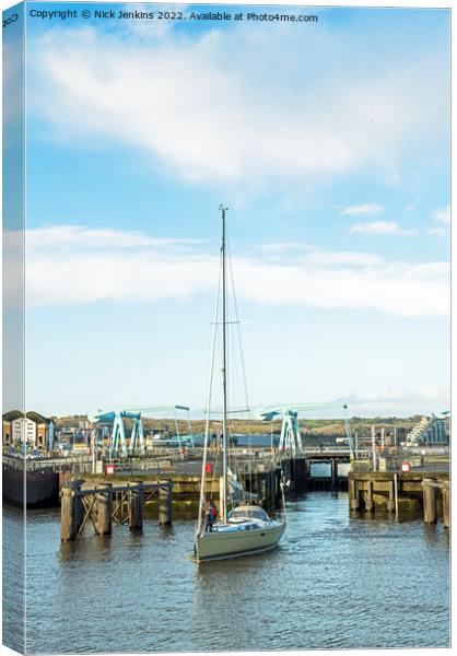 Masted Yacht Leaving Cardiff Bay  Canvas Print by Nick Jenkins