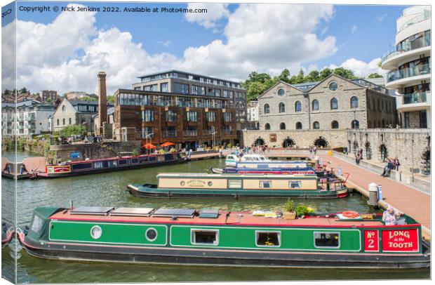 Bristol Floating Harbour and Narrowboats Canvas Print by Nick Jenkins