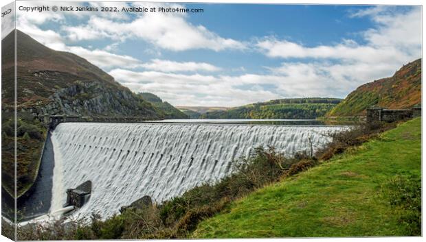 Caban Coch Dam with Cascading Water Elan Valley Canvas Print by Nick Jenkins