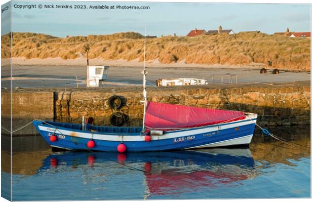 Fishing Coble moored in Beadnell Harbour Northumberland  Canvas Print by Nick Jenkins