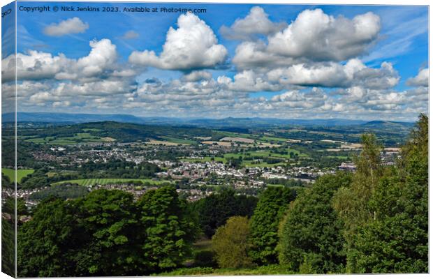 View over Monmouth to the Black Mountains  Canvas Print by Nick Jenkins