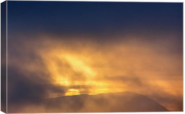 Sun setting behind Wetherlam Lake Distict Cumbria Canvas Print by Nick Jenkins