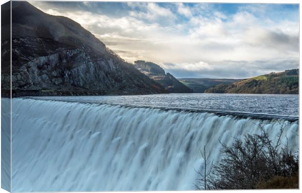 Caban Coch Dam Overflowing Elan Valley Mid Wales Canvas Print by Nick Jenkins