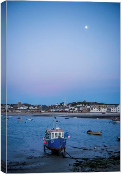 Hugh Town Harbour Isles of Scilly in Moonlight Canvas Print by Nick Jenkins