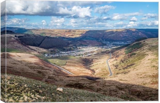 Cwmparc Rhondda Fawr Valley from the Bwlch Pass  Canvas Print by Nick Jenkins