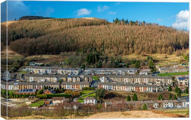Looking Down onto Cwmparc in the Rhondda Canvas Print by Nick Jenkins