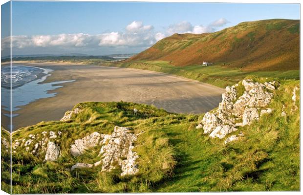 Rhossili Bay on the Gower Peninsula in south Wales Canvas Print by Nick Jenkins