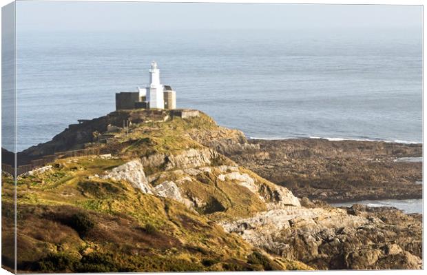The Mumbles Lighthouse at Bracelet Bay Swansea  Canvas Print by Nick Jenkins