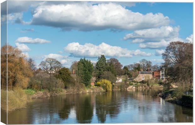River Wye Hereford in Spring with trees and clouds Canvas Print by Nick Jenkins