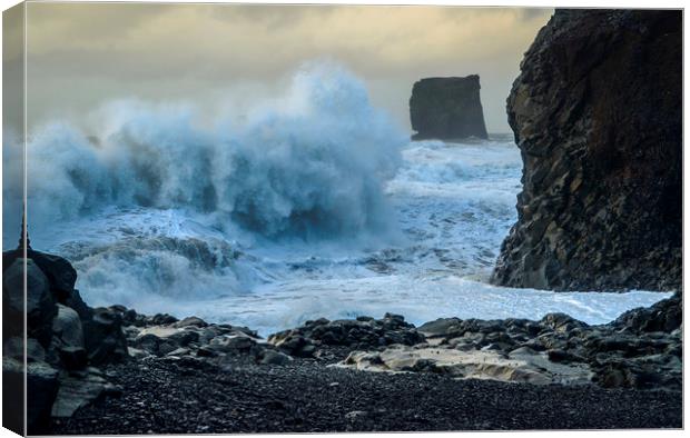 Rough Seas off  Dyrhólaey Plateau south Iceland  Canvas Print by Nick Jenkins