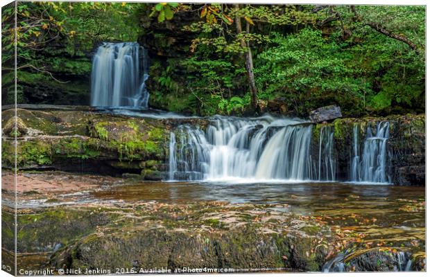 Lower Ddwli Waterfall in the Vale of Neath Brecons Canvas Print by Nick Jenkins