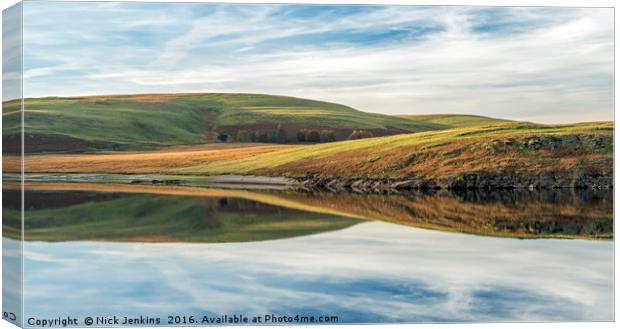 Craig Goch Reservoir and Reflections Elan Valley  Canvas Print by Nick Jenkins