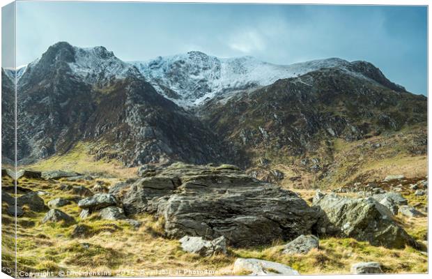 Y Garn from Llyn Idwal Snowdonia in Winter Wales  Canvas Print by Nick Jenkins