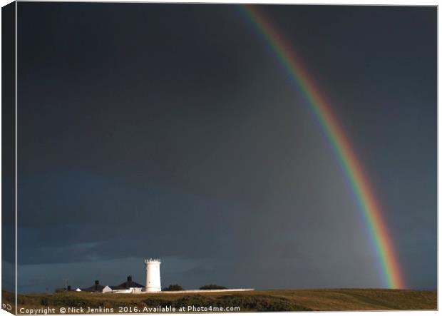 Old Nash Point Lighthouse and Rainbow Coast Canvas Print by Nick Jenkins