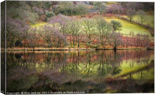 Reflections Caban Coch Reservoir Claerwen Valley Canvas Print by Nick Jenkins