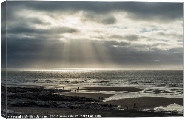 Sunbeams over the Bristol Channel Canvas Print by Nick Jenkins