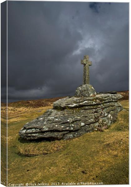 Babeny Memorial Cross on Dartmoor Canvas Print by Nick Jenkins