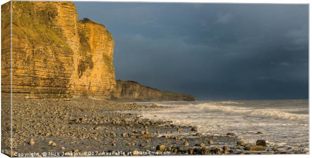 Llantwit Major Cliffs and Stormy Sky Canvas Print by Nick Jenkins
