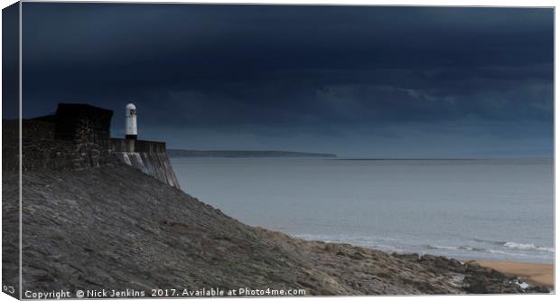 Porthcawl Lighthouse and Harbour Wall South Wales Canvas Print by Nick Jenkins
