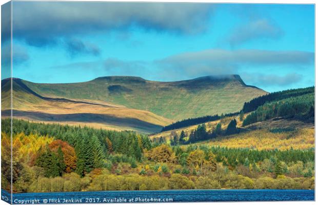 Pen y Fan and Corn Du on an early autumn day Canvas Print by Nick Jenkins