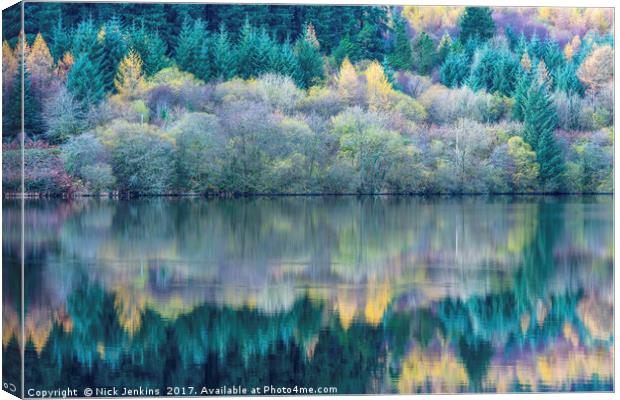 Tree reflections Llwyn Onn Reservoir Brecon Beacon Canvas Print by Nick Jenkins