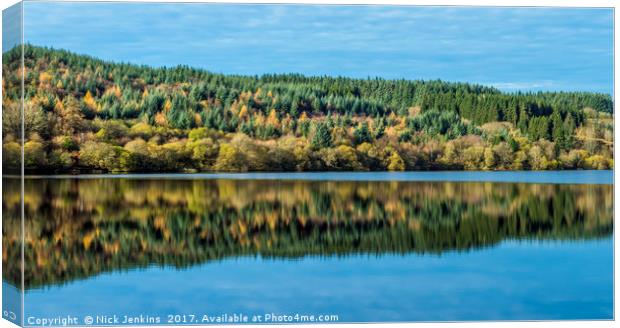 Tree Reflection Llwyn Onn Reservoir Brecon Beacons Canvas Print by Nick Jenkins