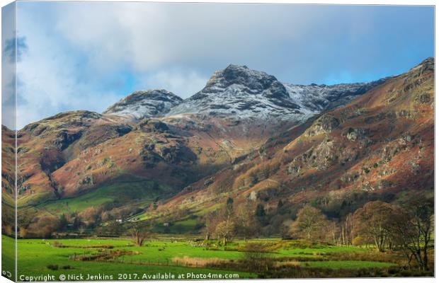 Langdale Pikes in Winter Lake District Cunbria Canvas Print by Nick Jenkins
