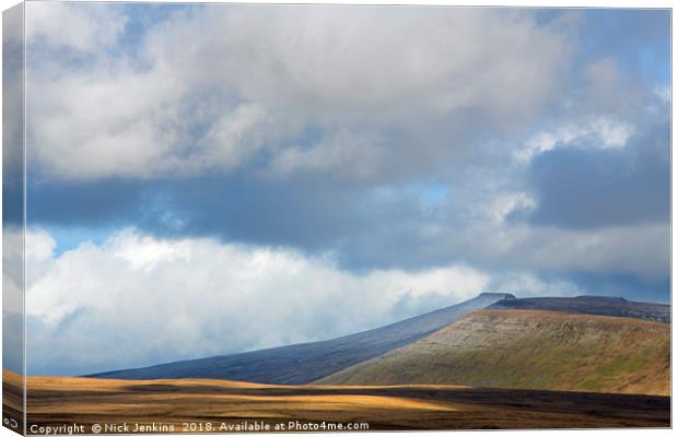 The Central Brecon Beacons on a Winter Day  Canvas Print by Nick Jenkins