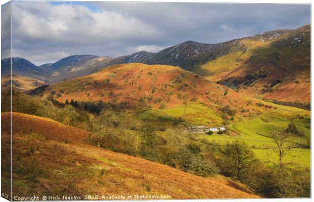 Upper Troutbeck Valley and Fells Lake District  Canvas Print by Nick Jenkins